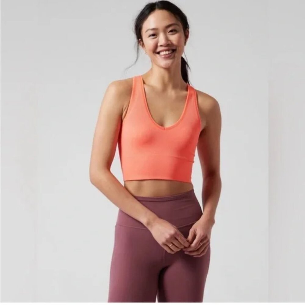 NWT XXS Sunset Orange Athleta Seamless Aurora Crop Rib Tank Top